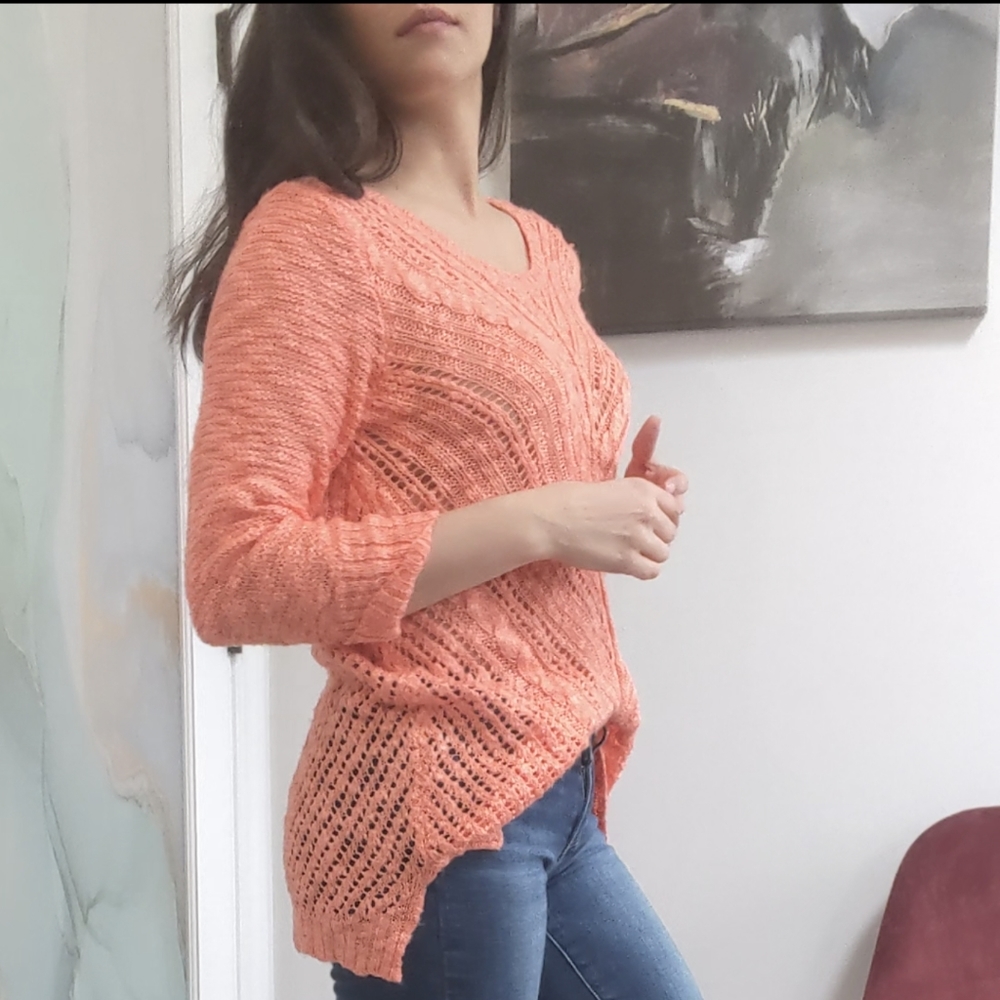 Pink Rose Knit Tunic Coral/Peach Color Size Large